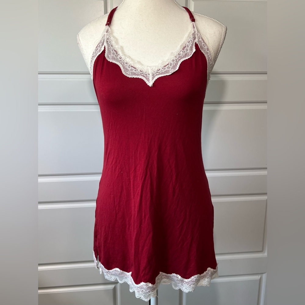 Avid Love Red Cami Top White‎ Lace Trim Chemise Lingerie Sleeveless Lingerie SM